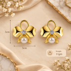 Aarvika Bow Stud Earrings with Crystal Centre and Pearl Drop