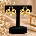 Aarvika Bow Stud Earrings with Crystal Centre and Pearl Drop