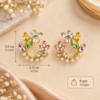 Aarvika Floral Hoop Earrings with Multicolor Crystal & Pearl