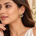 Aarvika Floral Hoop Earrings with Multicolor Crystal & Pearl