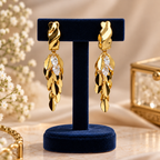Aarvika Gold Tone Leaf Drop Earrings with Clear Crystal Accents