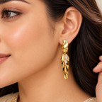 Aarvika Gold Tone Leaf Drop Earrings with Clear Crystal Accents