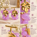 Aarvika Purple Grape Design Earrings with Gold-Tone Leaf