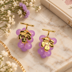 Aarvika Purple Grape Design Earrings with Gold-Tone Leaf