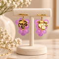 Aarvika Purple Grape Design Earrings with Gold-Tone Leaf