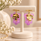 Aarvika Purple Grape Design Earrings with Gold-Tone Leaf