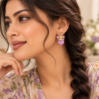 Aarvika Purple Grape Design Earrings with Gold-Tone Leaf