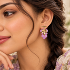 Aarvika Purple Grape Design Earrings with Gold-Tone Leaf