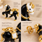 Aarvika Black Horse Stud Earrings with Gold Tone Detailing