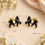 Aarvika Black Horse Stud Earrings with Gold Tone Detailing