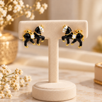 Aarvika Black Horse Stud Earrings with Gold Tone Detailing