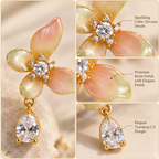 Aarvika Butterfly CZ Drop Earrings Pastel Peach Green Gold Tone