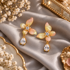 Aarvika Butterfly CZ Drop Earrings Pastel Peach Green Gold Tone