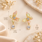 Aarvika Butterfly CZ Drop Earrings Pastel Peach Green Gold Tone