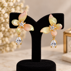 Aarvika Butterfly CZ Drop Earrings Pastel Peach Green Gold Tone