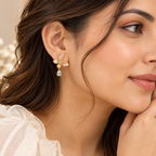 Aarvika Butterfly CZ Drop Earrings Pastel Peach Green Gold Tone