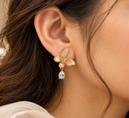 Aarvika Butterfly CZ Drop Earrings Pastel Peach Green Gold Tone