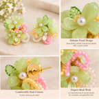 Aarvika Floral Resin Bead Earrings Green Flower Studs with Pearl