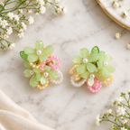 Aarvika Floral Resin Bead Earrings Green Flower Studs with Pearl