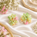 Aarvika Floral Resin Bead Earrings Green Flower Studs with Pearl