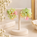 Aarvika Floral Resin Bead Earrings Green Flower Studs with Pearl