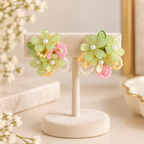 Aarvika Floral Resin Bead Earrings Green Flower Studs with Pearl