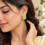 Aarvika Floral Resin Bead Earrings Green Flower Studs with Pearl