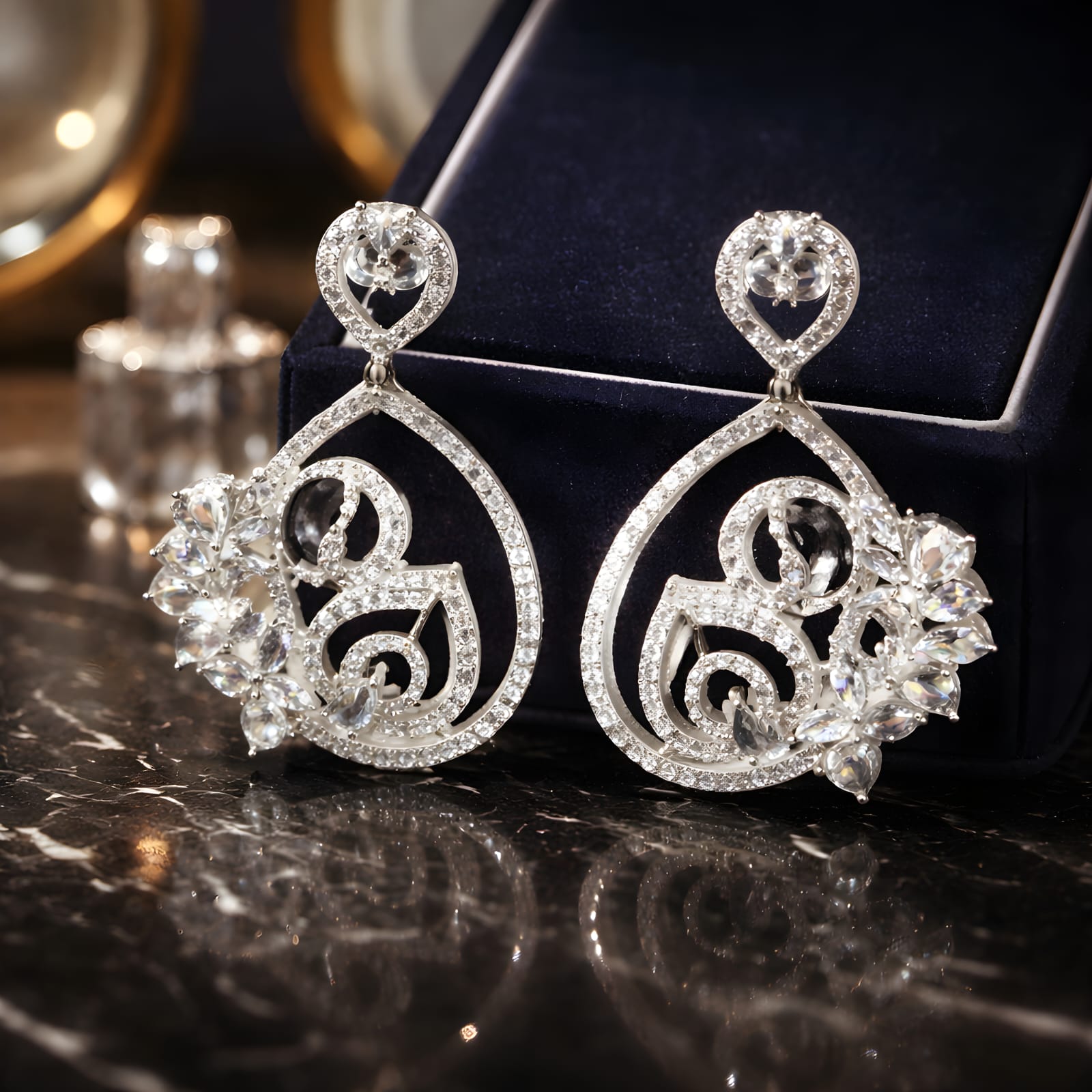 Aarvika American Diamond Teardrop Dangle Earrings – back view