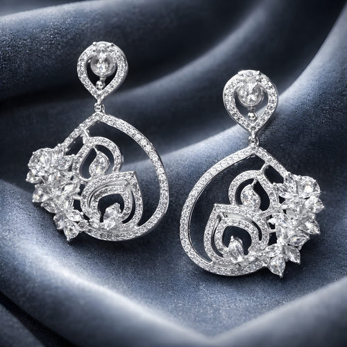 Aarvika American Diamond Teardrop Dangle Earrings – front view