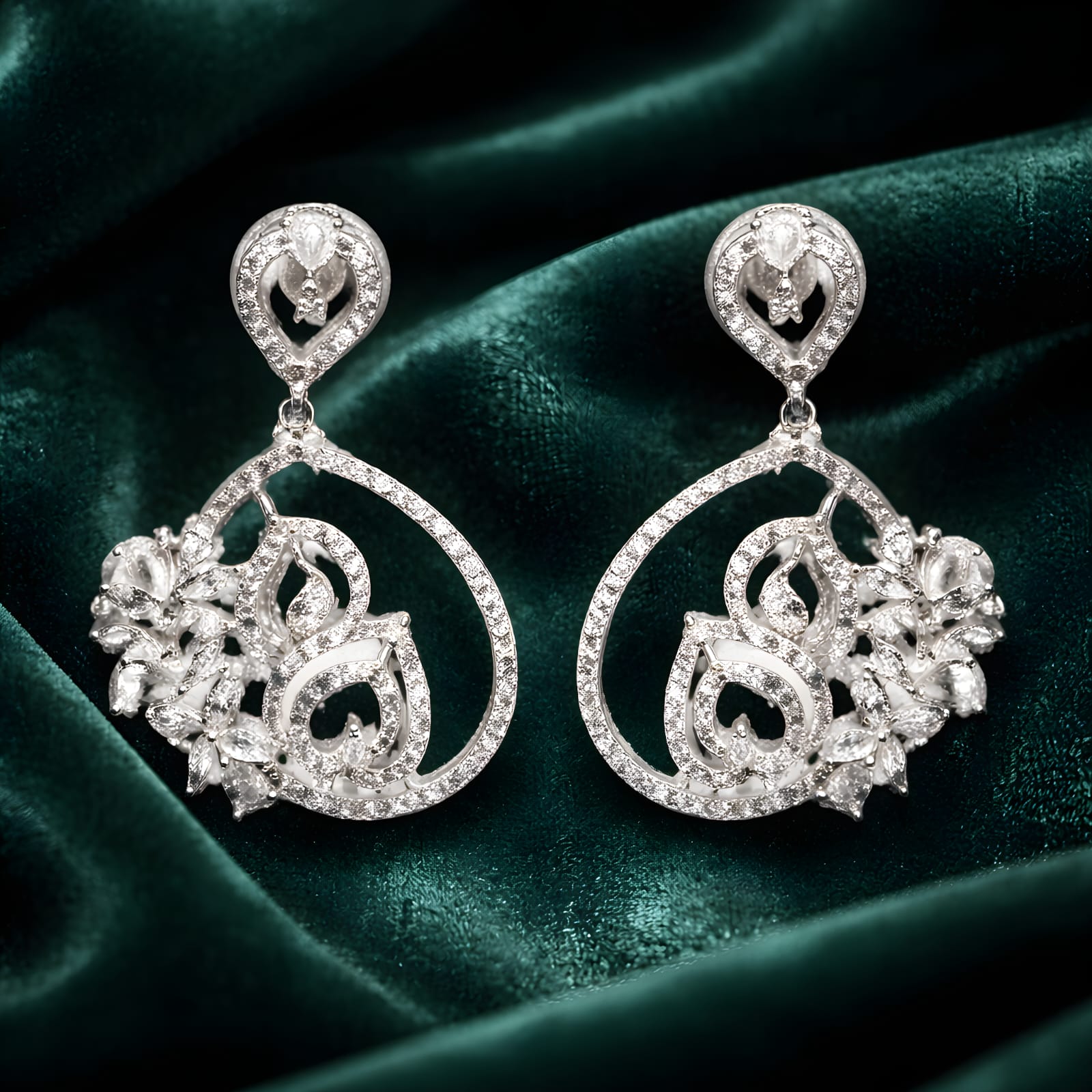 Aarvika American Diamond Teardrop Dangle Earrings – side view