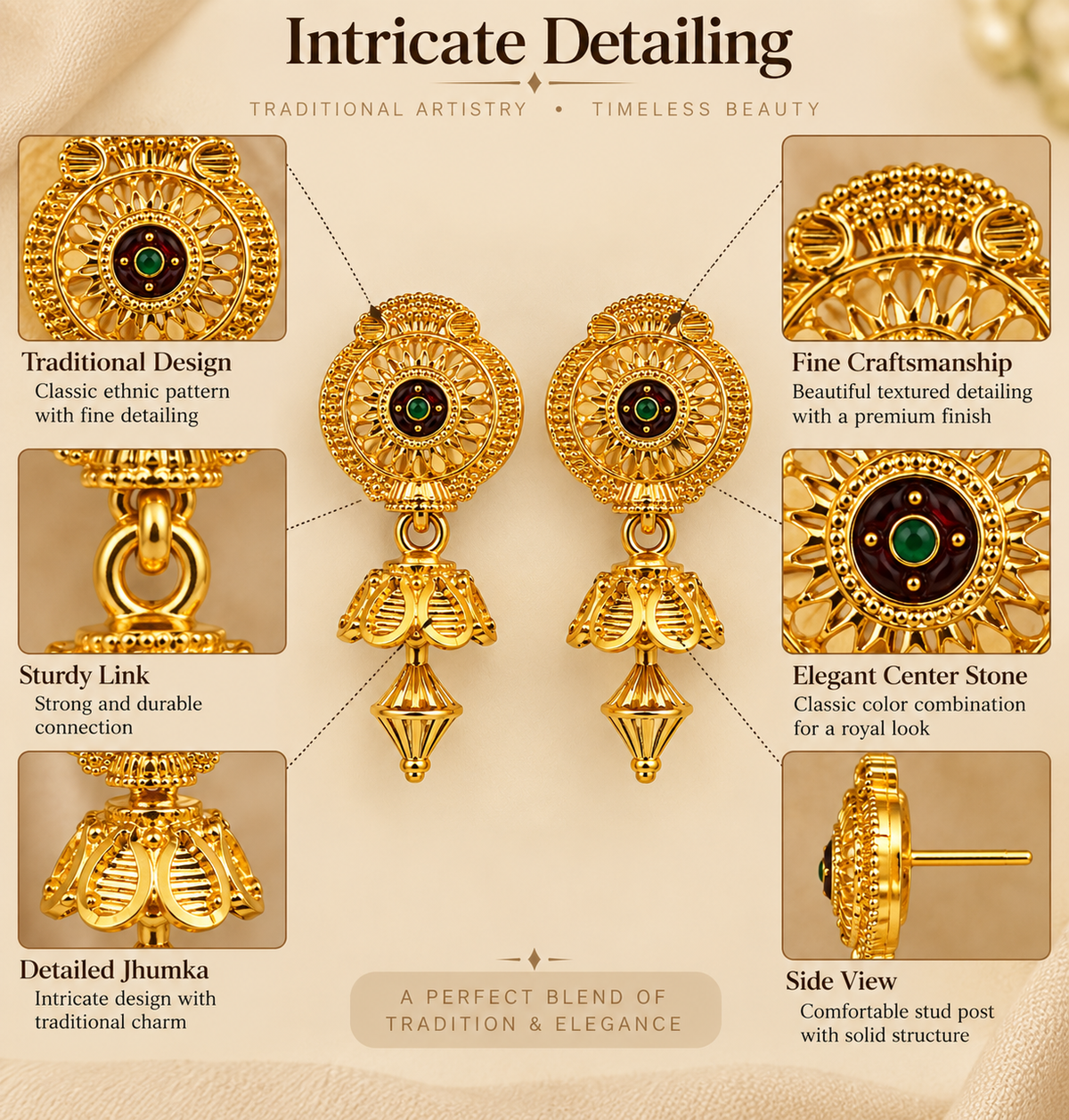 Aarvika Traditional Floral Jhumka Earrings