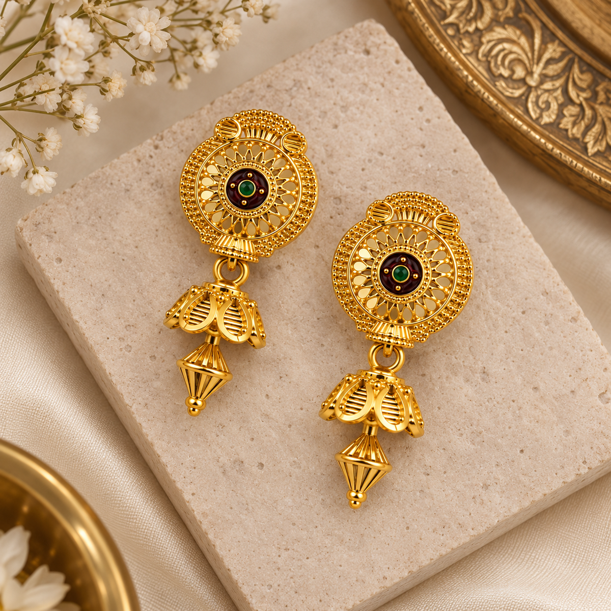 Aarvika Traditional Floral Jhumka Earrings