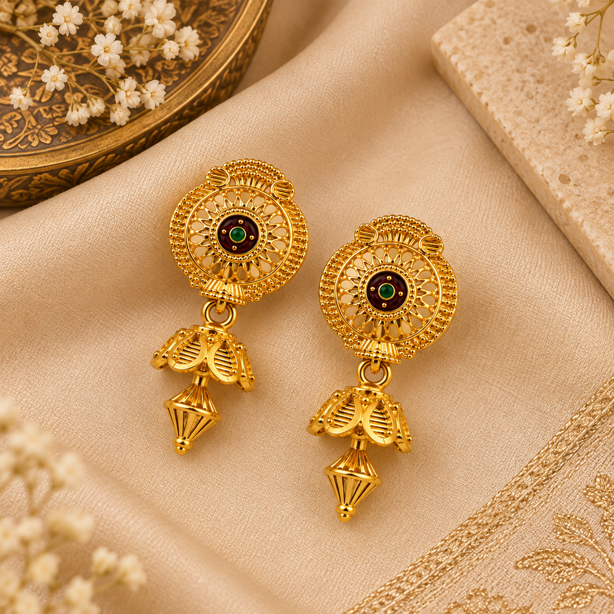 Aarvika Traditional Floral Jhumka Earrings