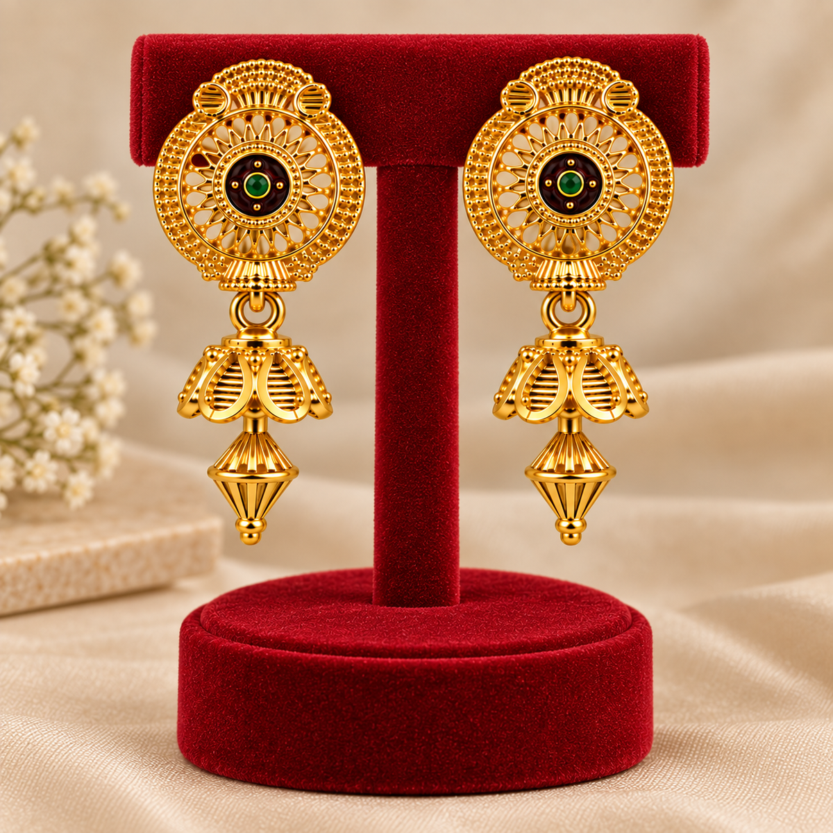 Aarvika Traditional Floral Jhumka Earrings