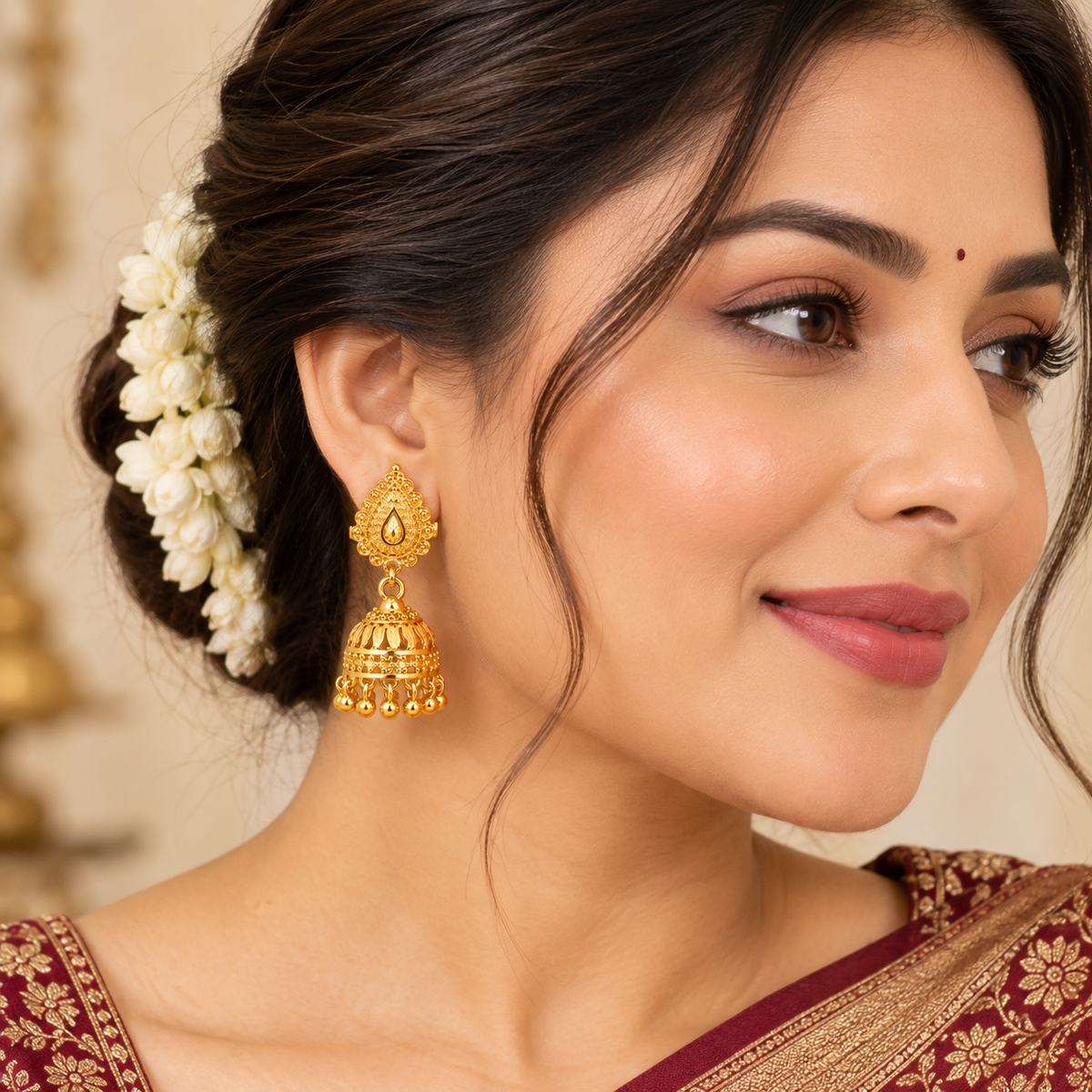 Aarvika Traditional Teardrop Jhumka Earrings