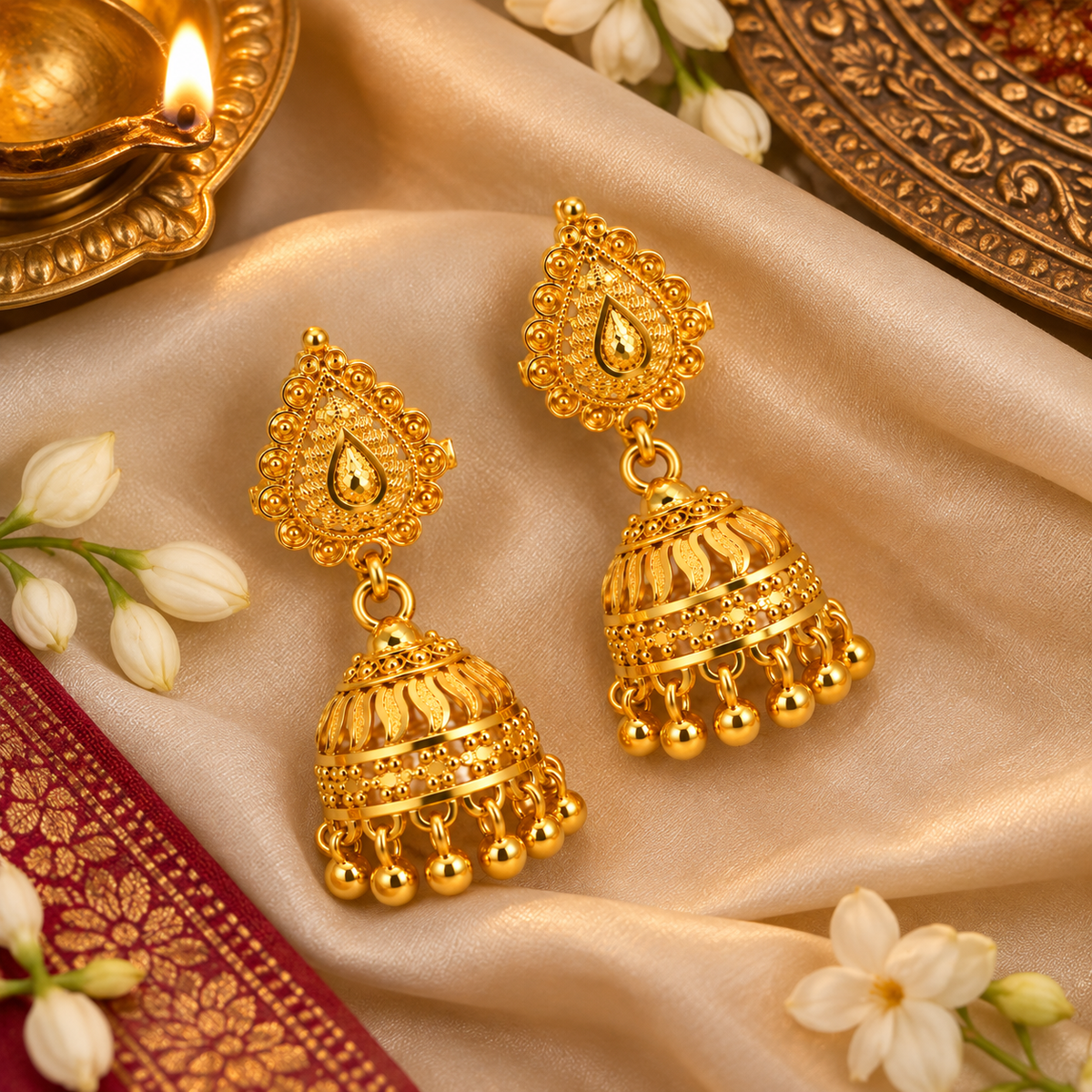 Aarvika Traditional Teardrop Jhumka Earrings
