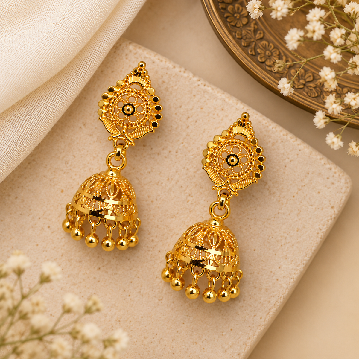 Aarvika Traditional Floral Jhumka Earrings