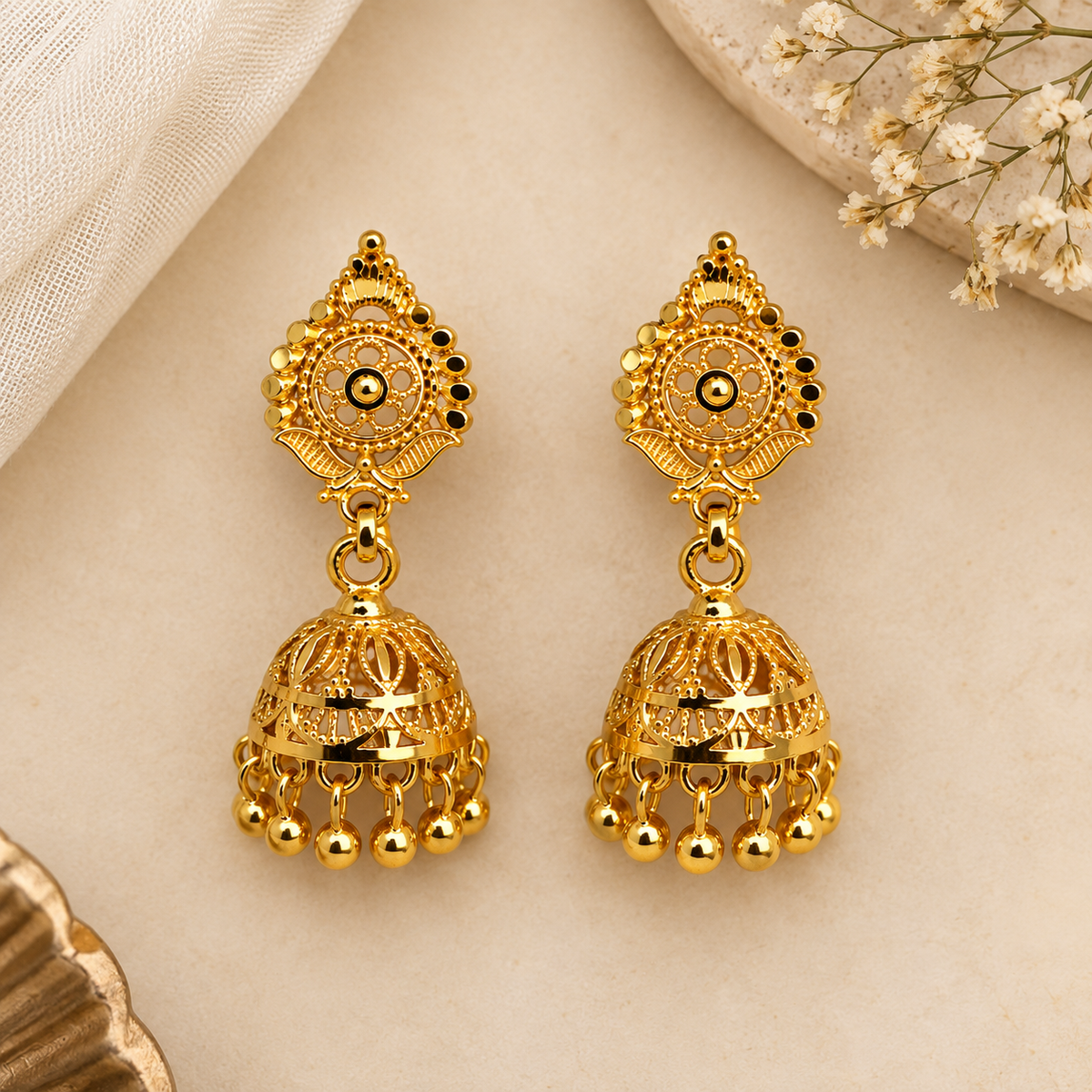 Aarvika Traditional Floral Jhumka Earrings