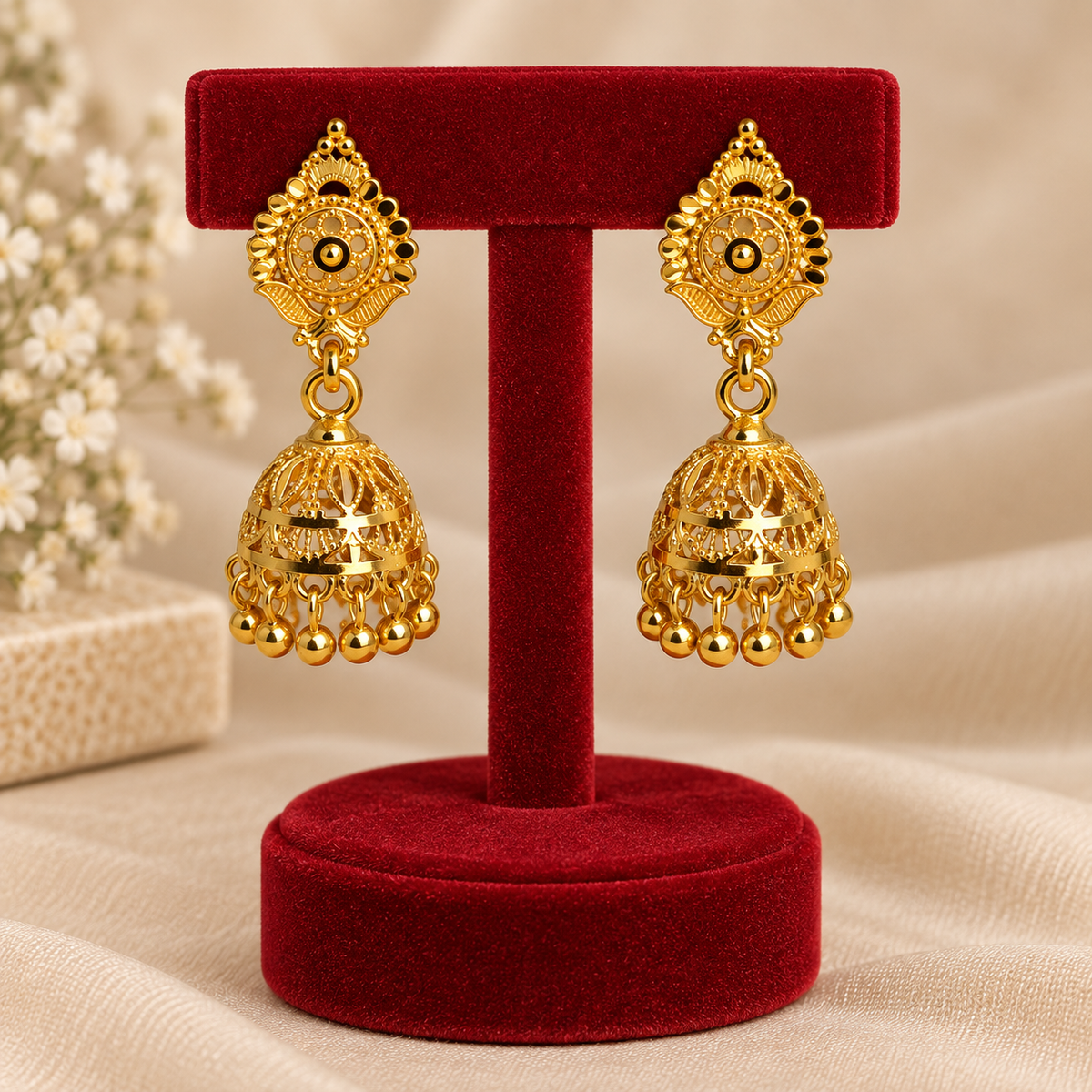 Aarvika Traditional Floral Jhumka Earrings