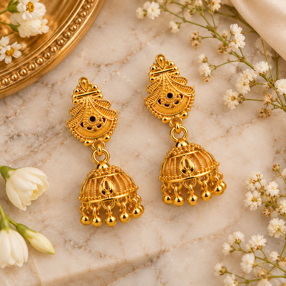 Aarvika Traditional Floral Jhumka Earrings