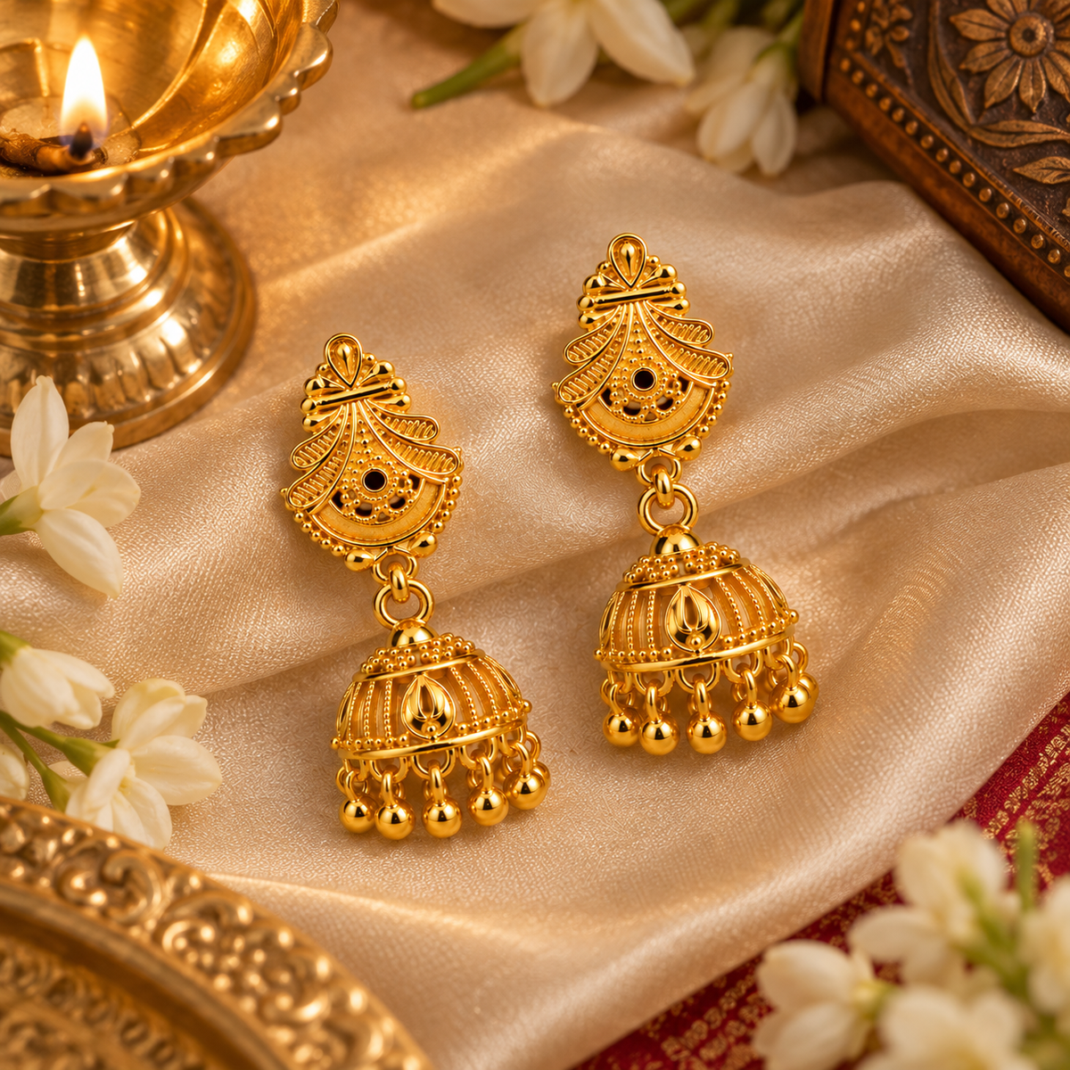 Aarvika Traditional Floral Jhumka Earrings
