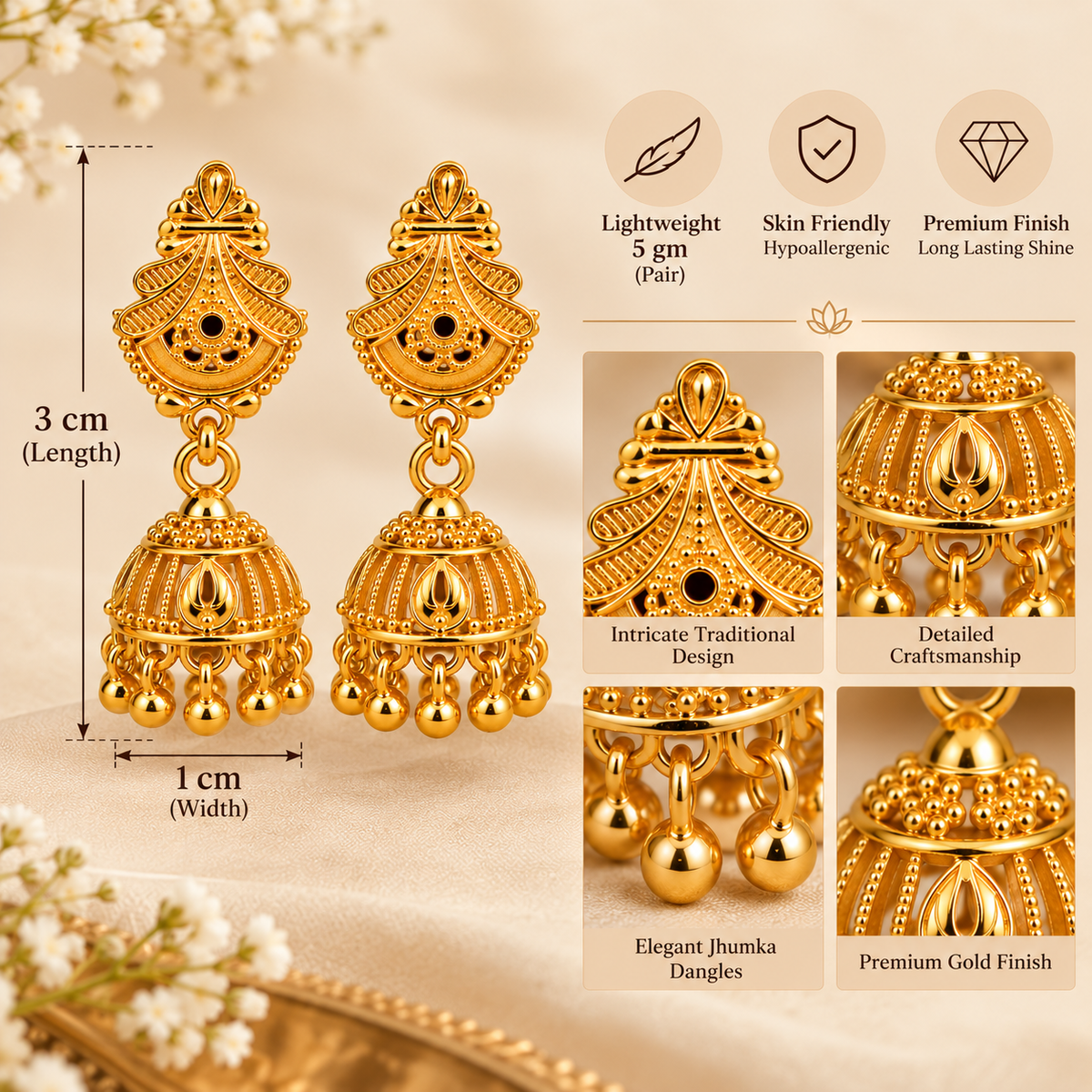 Aarvika Traditional Floral Jhumka Earrings