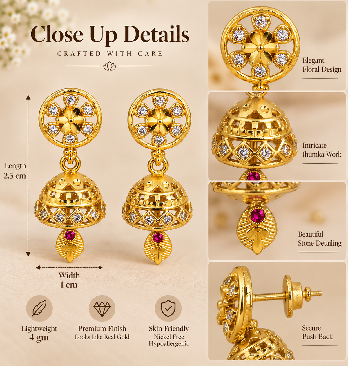 Aarvika Floral Jhumka Earrings