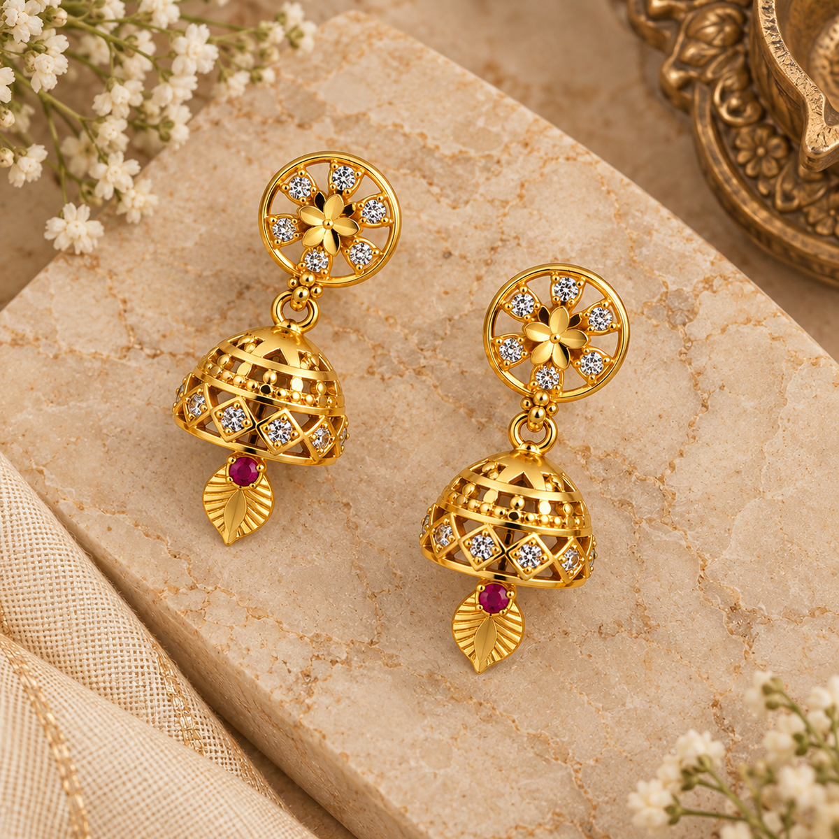 Aarvika Floral Jhumka Earrings