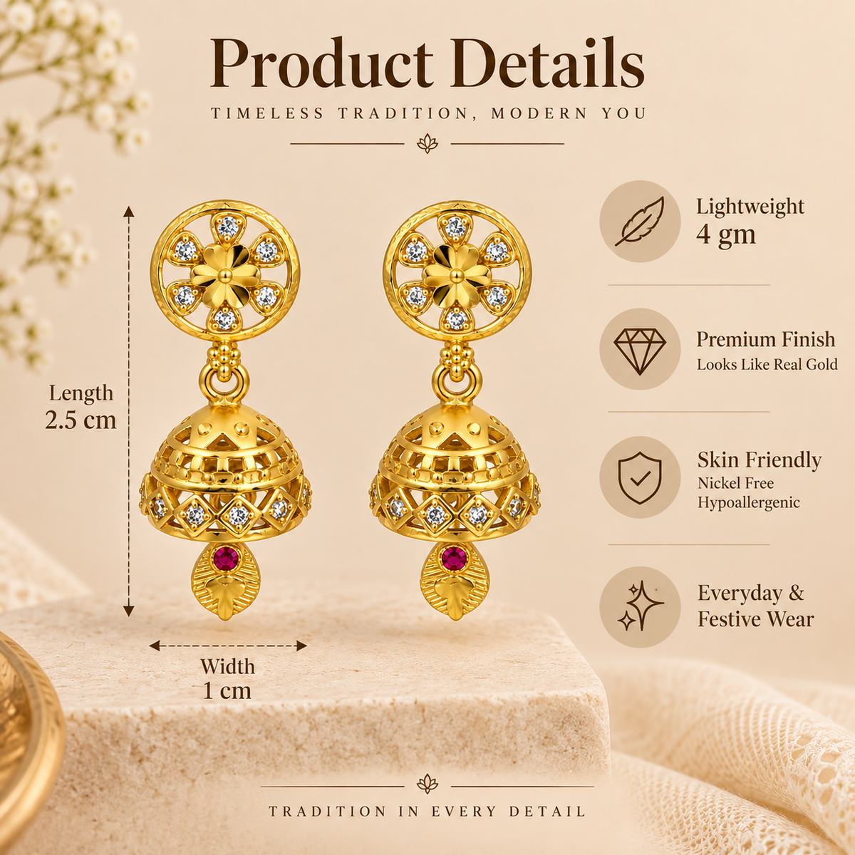 Aarvika Floral Jhumka Earrings