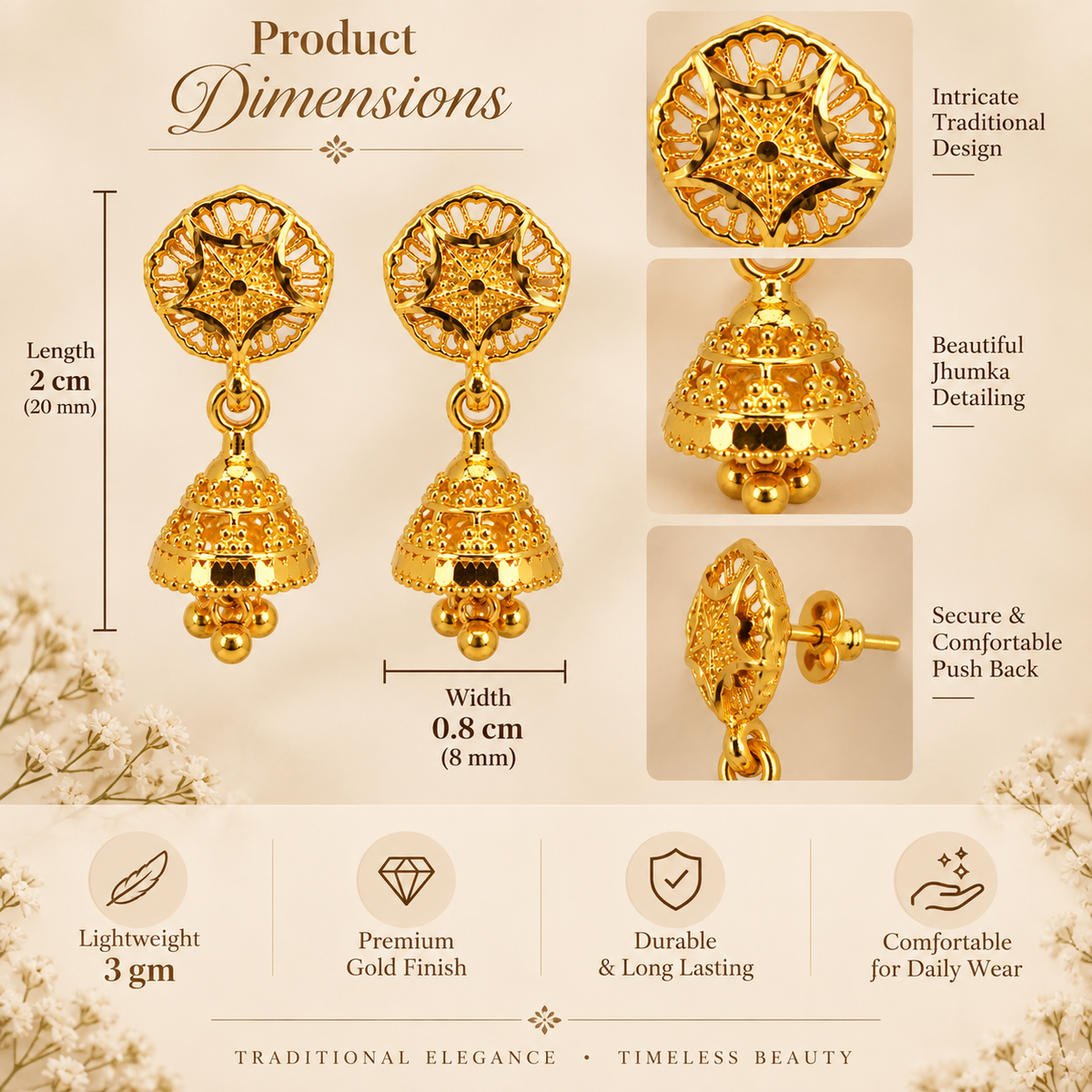 Aarvika Small Jhumka Earrings for Girls & Women