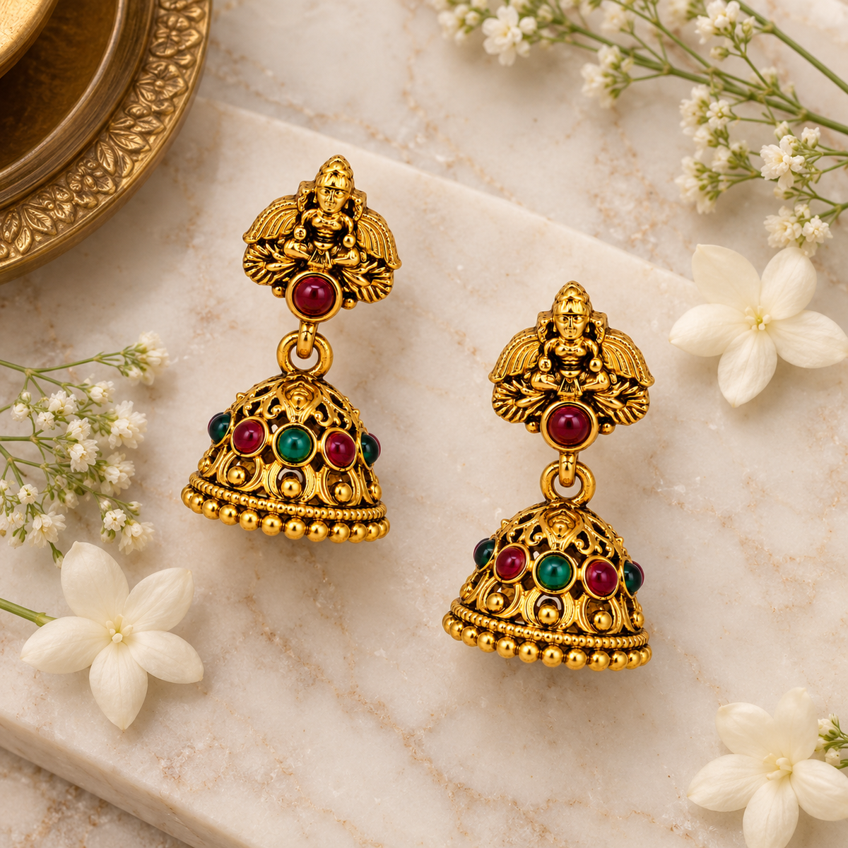 Aarvika Temple Design Jhumka Earrings