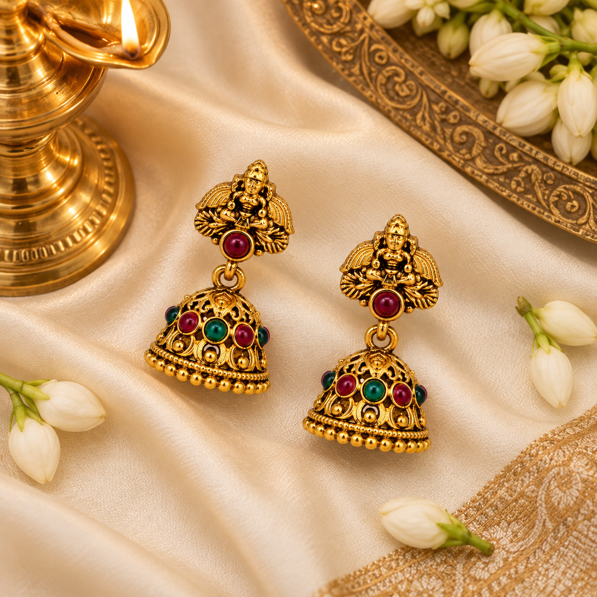 Aarvika Temple Design Jhumka Earrings
