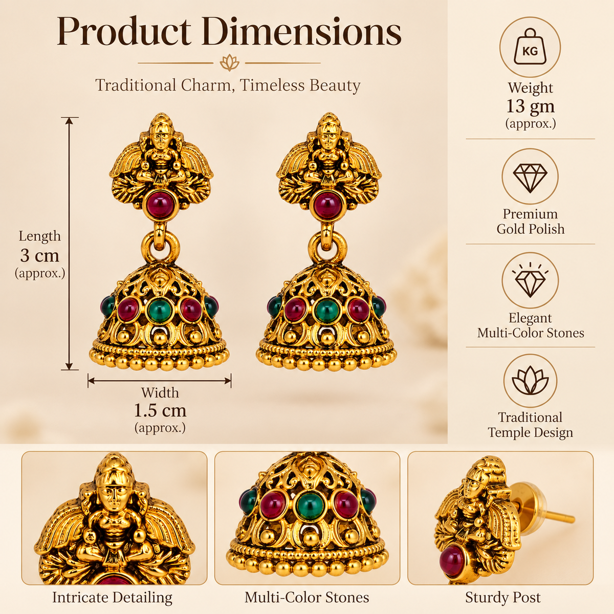 Aarvika Temple Design Jhumka Earrings