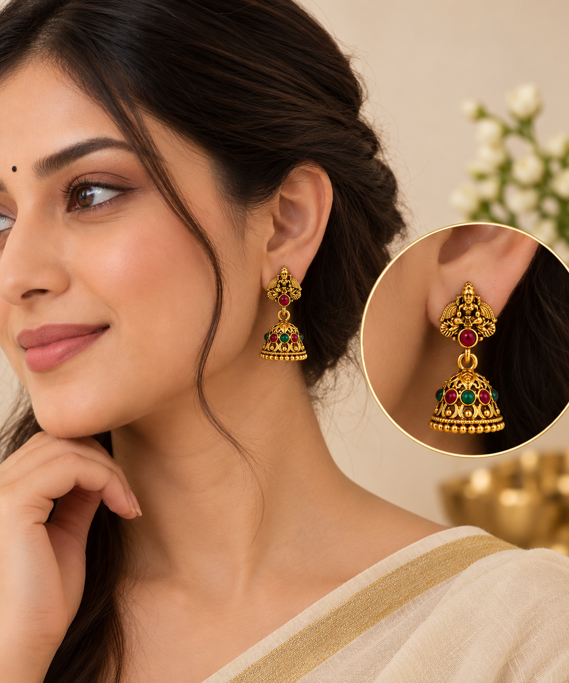Aarvika Temple Design Jhumka Earrings